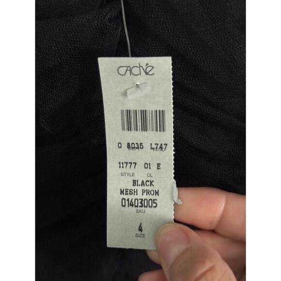 NWT Vintage Cache Women's Black Tulle Halter Neck Party Mesh Prom Dress Size 4 - Picture 8 of 12